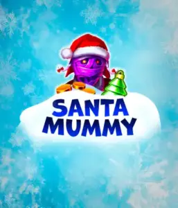  Discover the quirky "Santa Mummy" slot game by Belatra, featuring a Santa-clad mummy dressed in festive holiday attire. This eye-catching image presents the mummy with a vivid purple hue, wearing a Santa hat, surrounded by snowy blue and icy snowflakes. The game's title, "Santa Mummy," is clearly shown in large, cool blue letters.